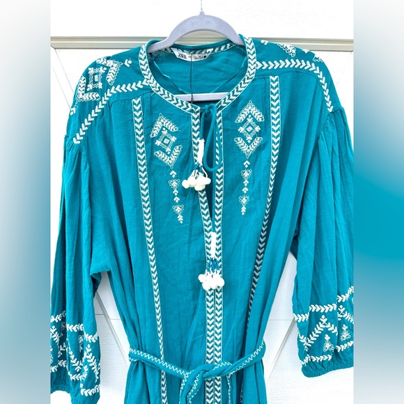 Zara Teal Embroidered Maxi Dress - Picture 3 of 4